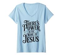 Womens There's Power in The Name of Jesus - Vintage Christian Faith V-Neck T-Shirt