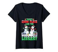 Womens There's Snow Place Like The Library Librarian Xmas Christmas V-Neck T-Shirt