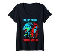Womens Therian Pride Keep Your Soul Wild Vintage Womens Wolf V-Neck T-Shirt
