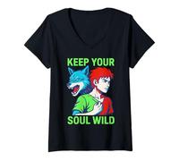 Womens Therian Pride Keep Your Soul Wild Vintage Womens Wolf V-Neck T-Shirt