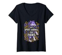 Womens Therian Pride My Spirit Animal Has Paws Furry Wolf V-Neck T-Shirt