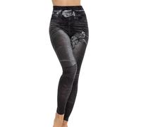Womens Thermal Leggings Funny Imitation Denim Flora Print Yoga Pant Long Johns High Waist Tummy Control Running Workout Yoga Pants Winter Warm Lightweight Gym Leggings (Black, M)