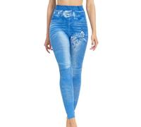 Womens Thermal Leggings Funny Imitation Denim Flora Print Yoga Pant Long Johns High Waist Tummy Control Running Workout Yoga Pants Winter Warm Lightweight Gym Leggings (Blue, XXXL)
