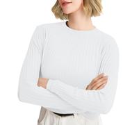 Womens Thermal T Shirt Blouse 2025 Women's Autumn and Winter Round Neck Stripe Bottoming Shirt Fashion Versatile Sweater Solid Soft Sweater Base Layer Tee for Workout Daily Life Xmas Gifts (White, S)