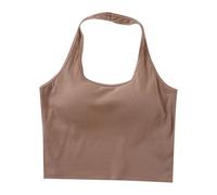 Womens Thermal T Shirt Blouse Women's Neck Hanging Camisole Vest Inner Layer With Chest Cushion Knitted Base Back Underwear Strapless Vest Base Layer Tee for Workout Daily Life Xmas Gifts (Khaki, S)