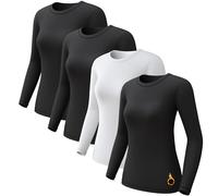 Women's Thermal Tops Crew Neck Long Sleeve 4pc Black-Black-Black-White 2XL