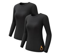 Women's Thermal Tops Crew Neck Long Sleeve Warm Vests 2pc Black-Black XS