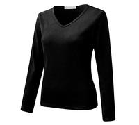 Women's Thermal Underwear Crew Neck Fleece Lined Thin Tops Long Sleeve Thermal Shirts Winter Tops, black, XL