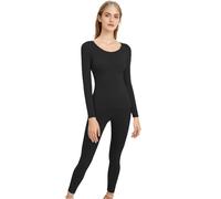 Women's Thermal Underwear for Cold Weather - Soft Elastic Seamless Everyday Underwear - Women's Thermal Underwear Set Top and Trousers - For Basic Pyjamas Christmas Autumn Daily Indoor Outdoor, black