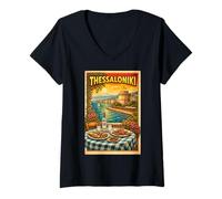 Women's Thessaloniki Greece Vacation Hellas Flag Hometown V-Neck T-Shirt