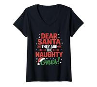 Womens They Are The Naughty Ones Christmas V-Neck T-Shirt