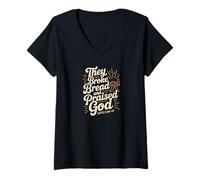 Womens They Broke Bread Praised God Acts 2 Christian Lifestyle V-Neck T-Shirt