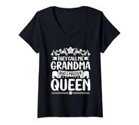 Womens They Call Me Grandma But I Prefer Queen Mama Nana Mimi Gigi V-Neck T-Shirt