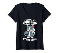 Womens They Call Me Lightning Because I Never Strike Twice Bowling V-Neck T-Shirt