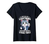 Womens They Call Me Lightning Because I Never Strike Twice V-Neck T-Shirt