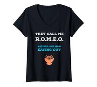 Women's They Call Me Romeo Retired Old Man Eating Out Fun V-Neck T-Shirt