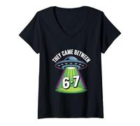 Womens They Came Between 6 7 Alien UFO Abduction Retro V-Neck T-Shirt