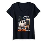Womens They Did The Monster Math Teacher Funny Halloween Mathematic V-Neck T-Shirt