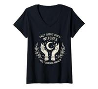 Womens They Didn’t Burn Witches, They Burned Women Witches Apparel V-Neck T-Shirt