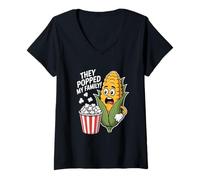 Womens They Popped My Family Funny Corn Popcorn Joke V-Neck T-Shirt