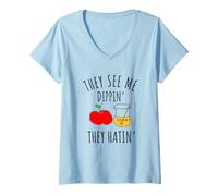 Womens They See Me Dippin' They Hatin' Apple Honey Jewish Shofar V-Neck T-Shirt