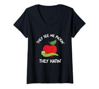 Womens They See Me Pickin' They Hatin' Apple Picking Season Farmer V-Neck T-Shirt