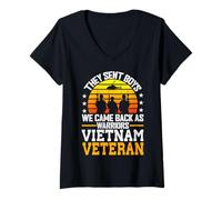 Womens They Sent Boys. We Came Back as Warriors - Vietnam Veteran V-Neck T-Shirt