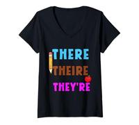 Womens They're Their There Wordplay Hilarious Grammar Police V-Neck T-Shirt