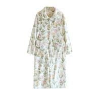 Women's Thick Bathrobe Fashionable Floral Prints Long Coral velvet Dressing Gown Long sleeves V-neck Plush Fleece Sleepwear Nightgown Soft Comfortable Button Down Bathrobe Loose Fit (Green, M)