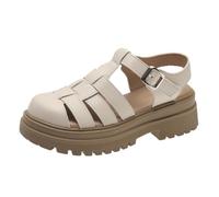 Women's Thick Bottom Heightening Casual Sports Sandals Baotou One Word Buckle Hollowing Beach Shoes Retro Non-Slip Fairy Wind with Skirt Student Shoes Beige