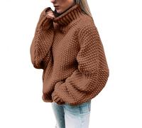 Women's Thick Chunky Knitted Warm Hooded Pullover Long Sleeve Cardigan Sweater Festive Tunic with Sequins, coffee, XXL