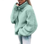 Women's Thick Chunky Knitted Warm Hooded Pullover Long Sleeve Cardigan Sweater Festive Tunic with Sequins, Mint Green, XL
