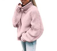 Women's Thick Chunky Knitted Warm Hooded Pullover Long Sleeve Cardigan Sweater Festive Tunic with Sequins, pink, S