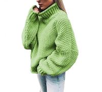 Women's Thick Chunky Knitted Warm Hooded Pullover Long Sleeve Cardigan Sweater Festive Tunic with Sequins, Green, M