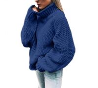 Women's Thick Chunky Knitted Warm Hooded Pullover Long Sleeve Cardigan Sweater Festive Tunic with Sequins, navy, S