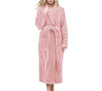 Women's Thick Dressing Gown Simple Solid color Fuzzy Soft Ladies Long Robes with Two Side Pockets and Belt Fashionable Casual Bathrobes Loose Fit Comfortable Plush Fleece Dressing Gown for Cold (XXL)