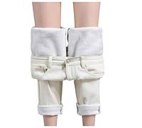 Womens Thick Fleece Lining Jeans Casual Slim High Waist Super Comfy Button Up Classic Thermal Haren Pants Plush Lined Solid Colour Denim Jeans for Autumn and Winter Warm Trousers Women UK Beige