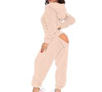 Womens Thick Snuggle Hooded Onesie - Luxury Warm Fleece Novelty Onesie with Pom Poms Women Fleece Onesies Zip Up One Piece Hooded Pajamas Cozy Sleepwear Pyjamas Autumn Winter Warm Loungewear Jumpsuits