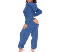 Womens Thick Snuggle Hooded Onesie - Luxury Warm Fleece Novelty Onesie with Pom Poms Women Fleece Onesies Zip Up One Piece Hooded Pajamas Cozy Sleepwear Pyjamas Autumn Winter Warm Loungewear Jumpsuits