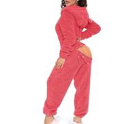 Womens Thick Snuggle Hooded Onesie - Luxury Warm Fleece Novelty Onesie with Pom Poms Women Fleece Onesies Zip Up One Piece Hooded Pajamas Cozy Sleepwear Pyjamas Autumn Winter Warm Loungewear Jumpsuits