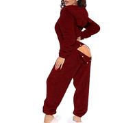 Womens Thick Snuggle Hooded Onesie - Luxury Warm Fleece Novelty Onesie with Pom Poms Women Fleece Onesies Zip Up One Piece Hooded Pajamas Cozy Sleepwear Pyjamas Autumn Winter Warm Loungewear Jumpsuits