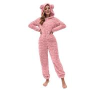 Womens Thick Snuggle Hooded Onesies - Luxury Warm Fleece Novelty Onesies with Pom Poms Women Fleece Onesies Zip Up One Piece Hooded Pajama Cozy Sleepwear Pyjamas Autumn Winter Warm Loungewear Jumpsuit