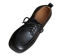 Women's Thick Sole Round Head Shallow Mouth English Small Leather Shoes Influence Loafer (Black, 5)