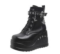 Women's Thick-Soled Boots Thick-Heeled Height heel10CM/4INCH Motorcycle Chain Knight Boots, S14 Chain Black, 5.5 UK