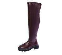 Womens Thigh High Boots Fashion Women's Platform Over The Knee High Boots Side Zipper Low Chunky Heels Round Toe Sex Long Boot Leather PU Waterproof Comfortable Stretch Party Dress Shoes