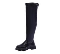 Womens Thigh High Boots Fashion Women's Platform Over The Knee High Boots Side Zipper Low Chunky Heels Round Toe Sex Long Boot Leather PU Waterproof Comfortable Stretch Party Dress Shoes