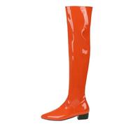 Women's Thigh High Boots Low Heel Shiny Patent Leather Over-the-Knee Tall Boots Pointy Toe Zipper Fall Winter Fashion Dance Shoes