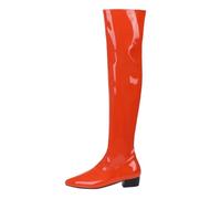 Women's Thigh High Boots Low Heel Shiny Patent Leather Over-the-Knee Tall Boots Pointy Toe Zipper Fall Winter Fashion Dance Shoes