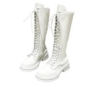 Women's Thigh high Boots Mid Calf Combat Boots Lace Up Chunky Heel Lug Sole Round Toe Zipper Fashion Motorcycle Punk Gorh Boot Winter Waterproof Non Slip Outdoor Shoes