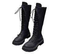 Women's Thigh high Boots Mid Calf Combat Boots Lace Up Chunky Heel Lug Sole Round Toe Zipper Fashion Motorcycle Punk Gorh Boot Winter Waterproof Non Slip Outdoor Shoes